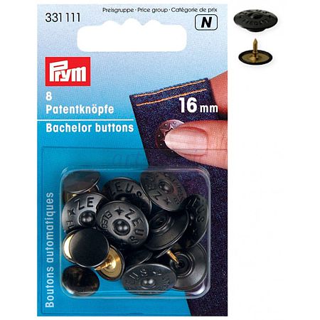 Кнопки "Холостяк" с острым стержнем черные 16мм (8шт) 331111